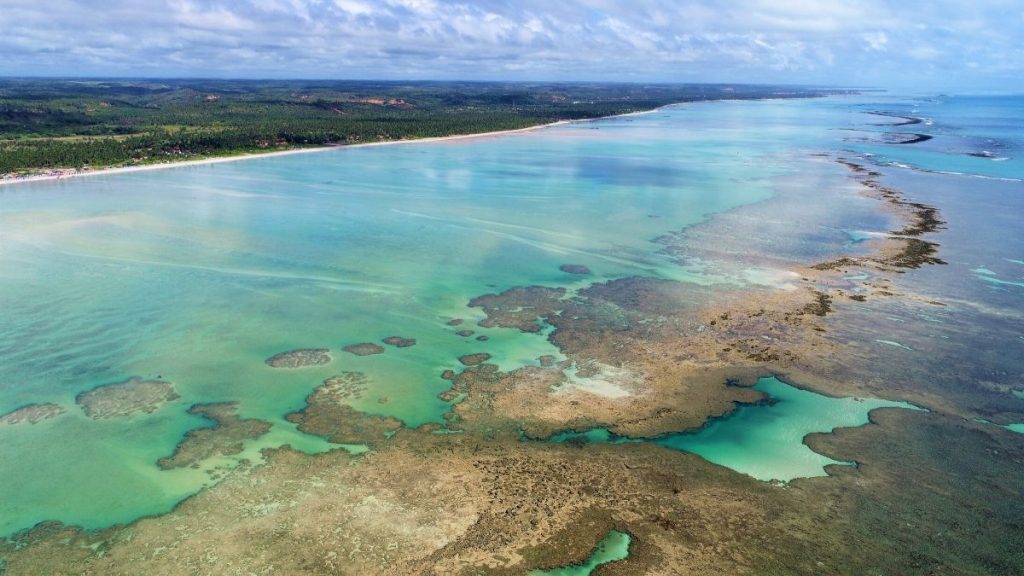 Vista aérea de piscinas naturais de Maragogi, Alagoas.