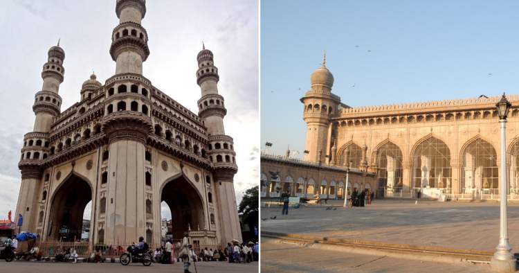 Monumento Charminar e mesquitas antigas em Hyderabad na Índia
