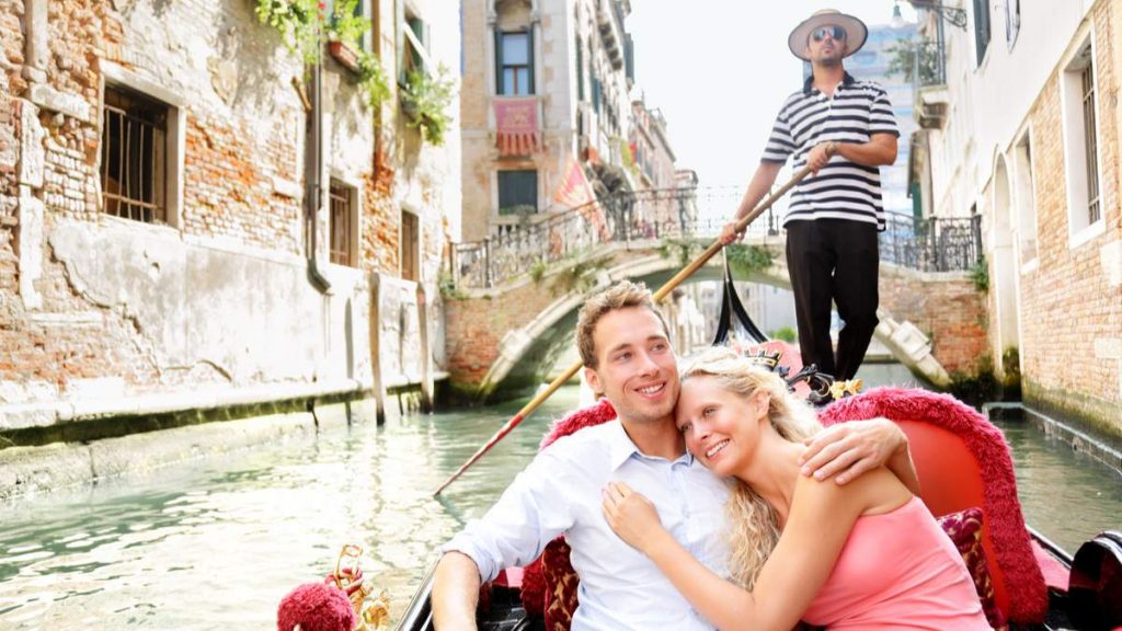 Viagem romântica em Veneza, Itália.